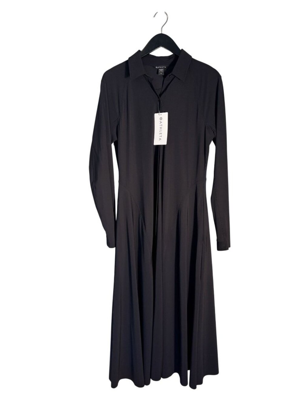 Athleta Black Long-Sleeve Midi Shirt Dress Collared Button-Down Versatile Style - Picture 2 of 16